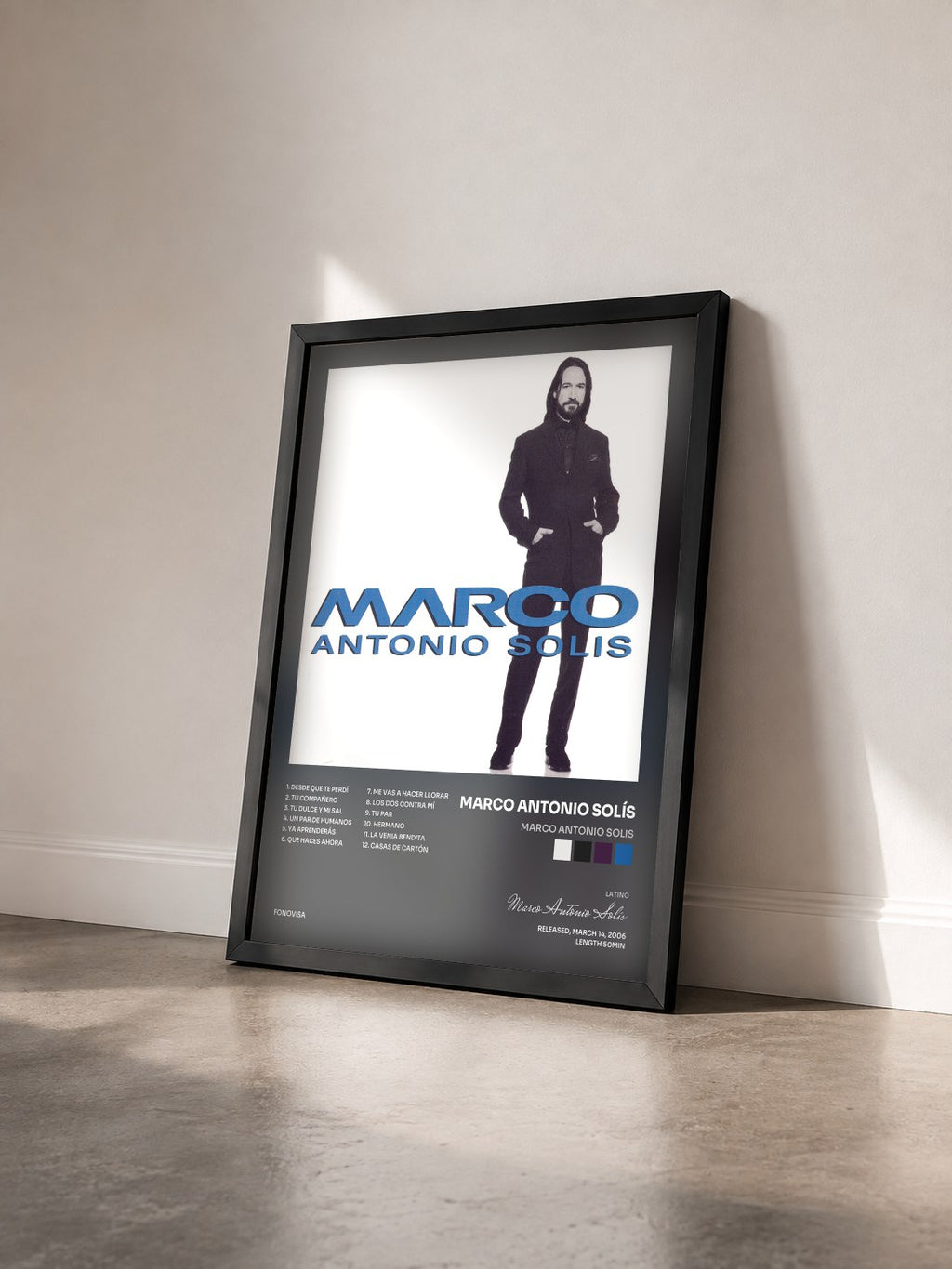 #noir Tableau de l'album Marco Antonio Solis de Marco Antonio Solís vu de trois quarts, cadre noir