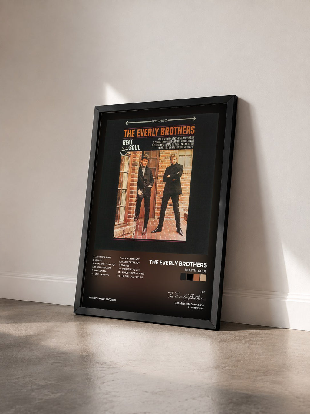 #noir Tableau de l'album Beat 'n' Soul de The Everly Brothers vu de trois quarts, cadre noir