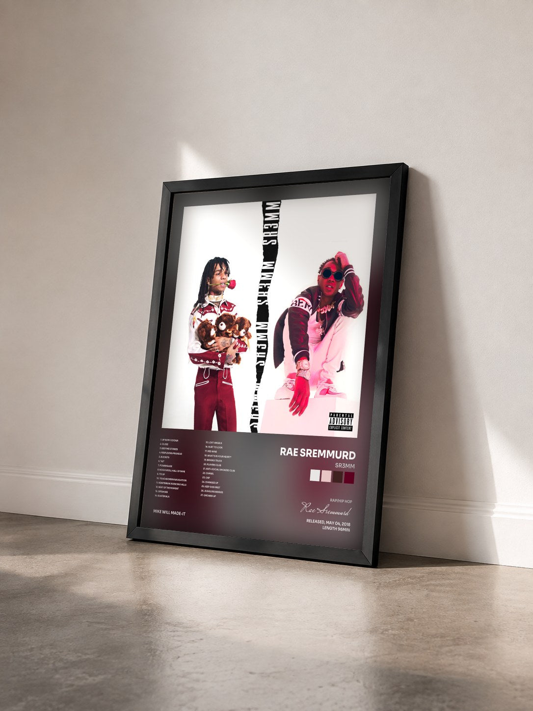 #noir SR3MM by Rae Sremmurd as a framed art print seen at an angle, black frame