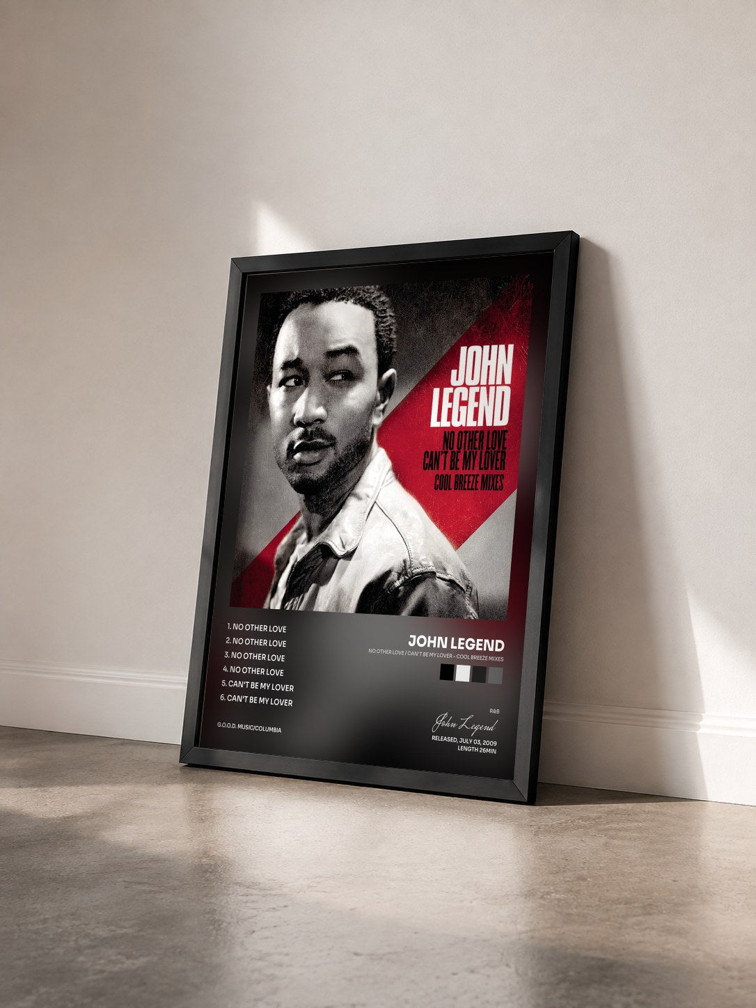 #noir Tableau de l'album No Other Love / Can't Be My Lover - Cool Breeze Mixes de John Legend vu de trois quarts, cadre noir