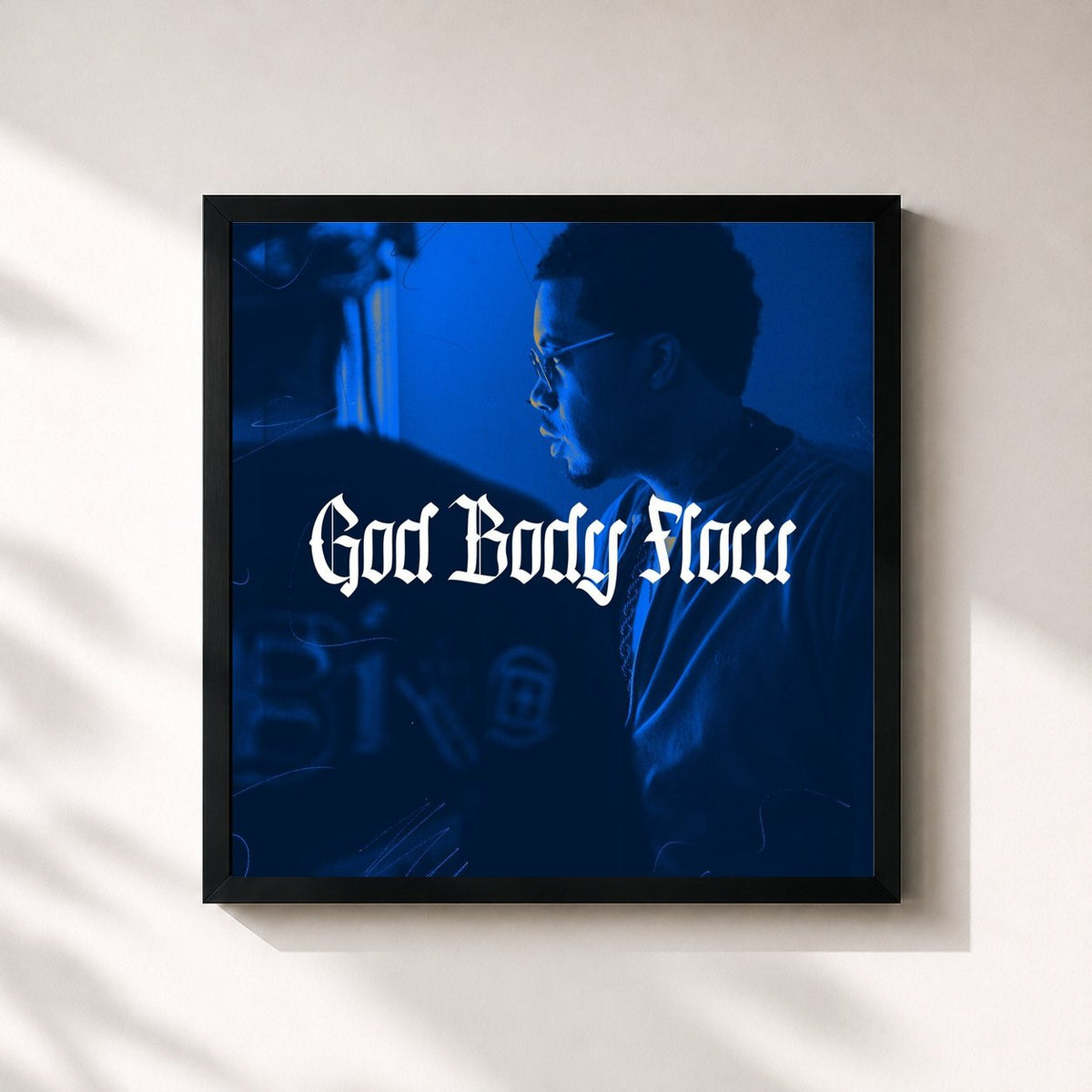#noir Tableau carré de l'album God Body Flow de Nas, cadre noir 32x32 cm