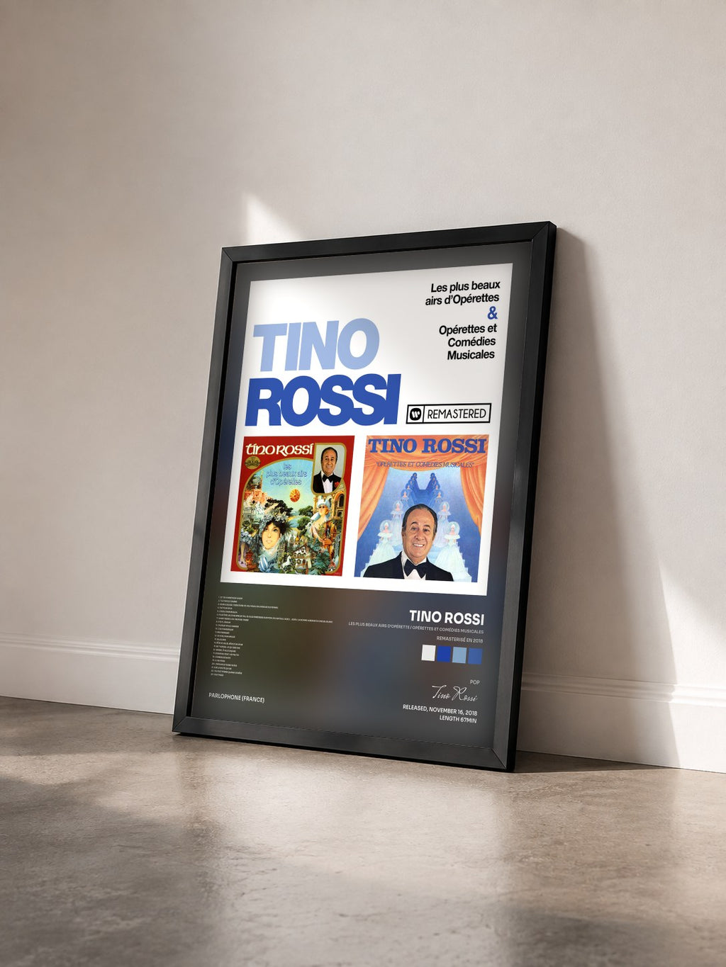 #noir Les plus beaux airs d'opérette / Opérettes et comédies musicales (Remasterisé en 2018) de Tino Rossi en lámina enmarcada vista de tres cuartos, marco negro
