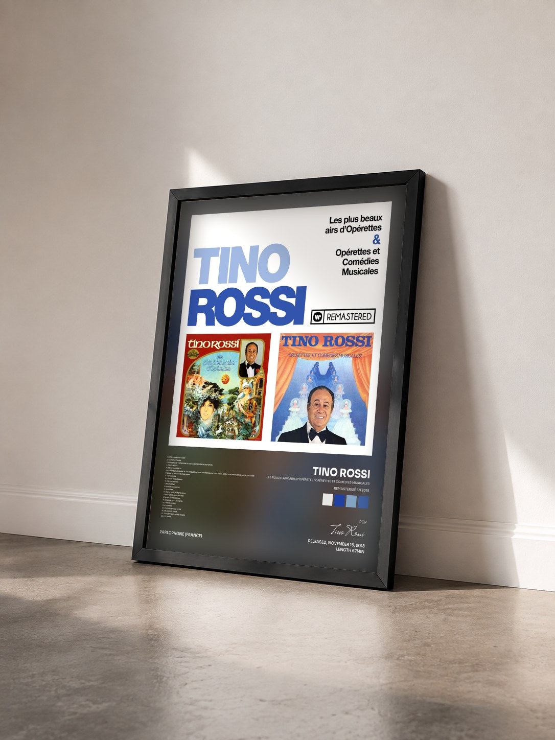 #noir Tableau de l'album Les plus beaux airs d'opérette / Opérettes et comédies musicales (Remasterisé en 2018) de Tino Rossi vu de trois quarts, cadre noir