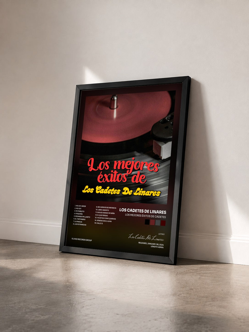 #noir Tableau de l'album Los Mejores Éxitos de Cadetes de Los Cadetes De Linares vu de trois quarts, cadre noir