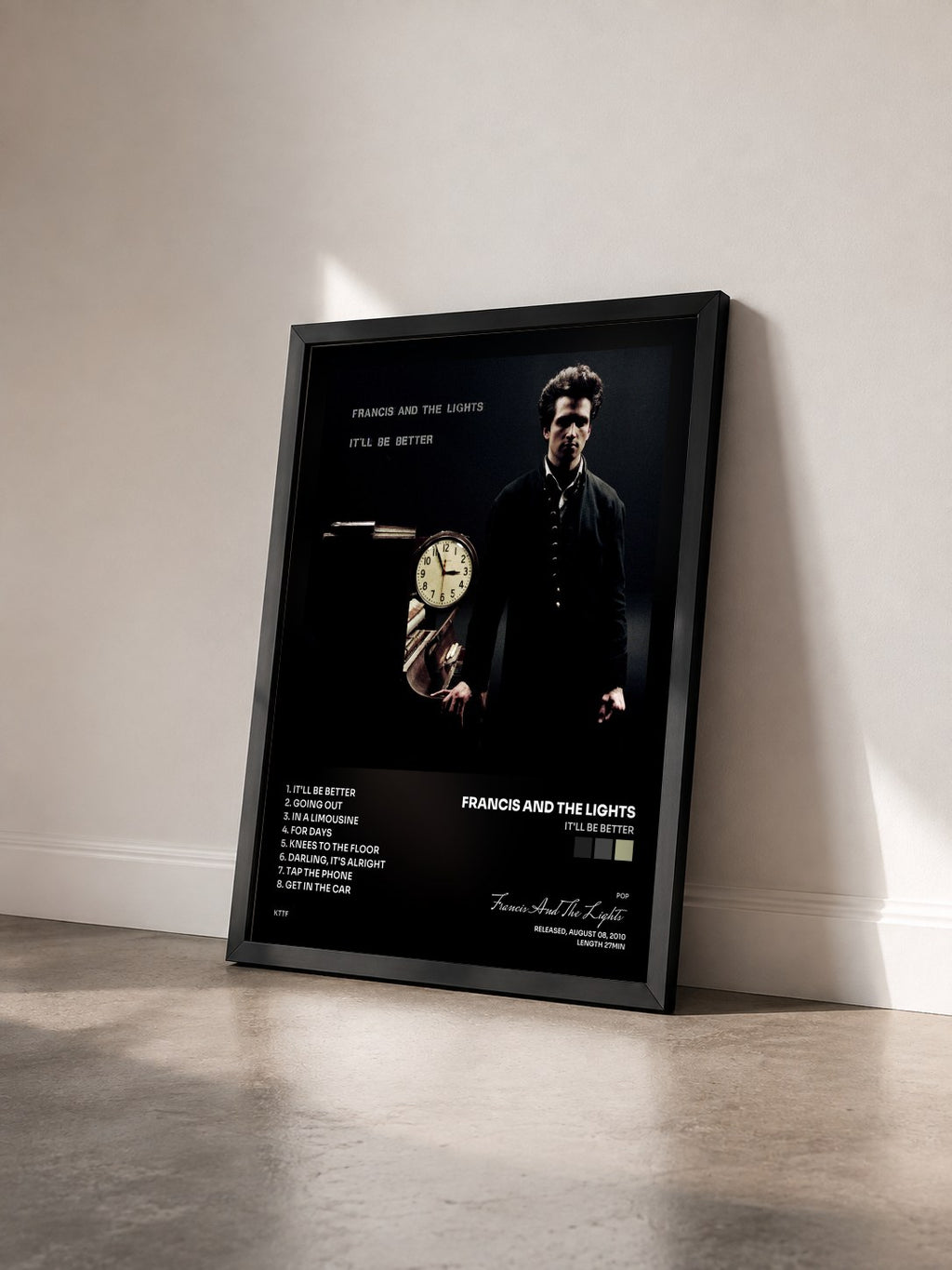 #noir Tableau de l'album It'll Be Better de Francis And The Lights vu de trois quarts, cadre noir