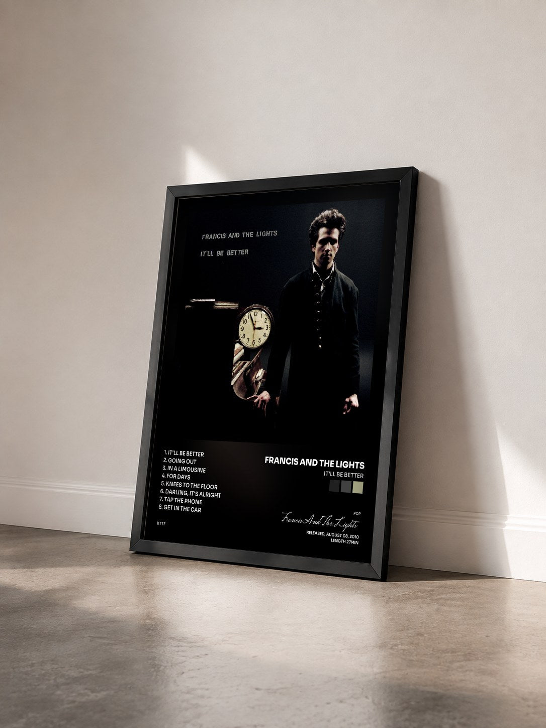 #noir Tableau de l'album It'll Be Better de Francis And The Lights vu de trois quarts, cadre noir
