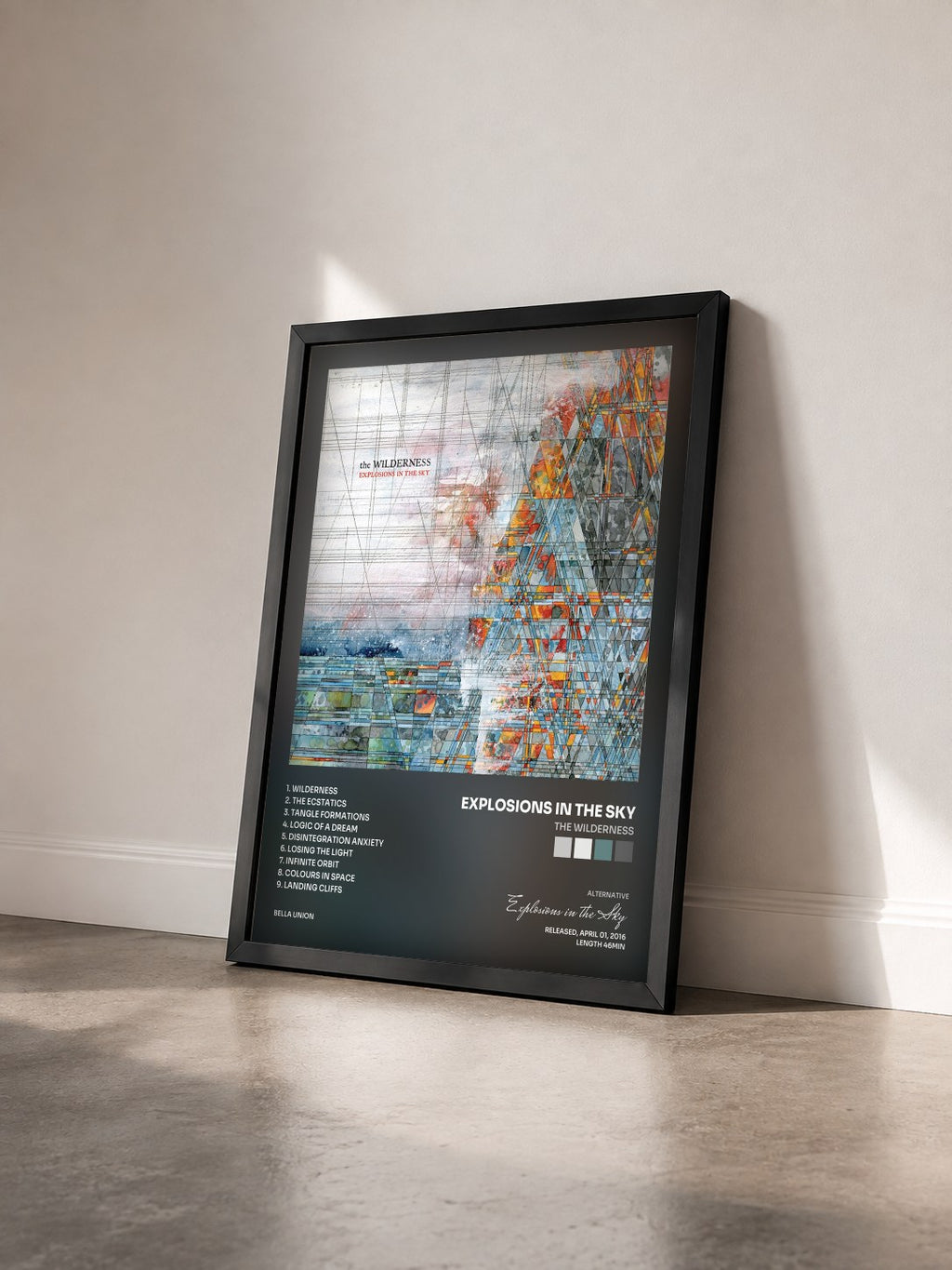 #noir Tableau de l'album The Wilderness de Explosions in the Sky vu de trois quarts, cadre noir
