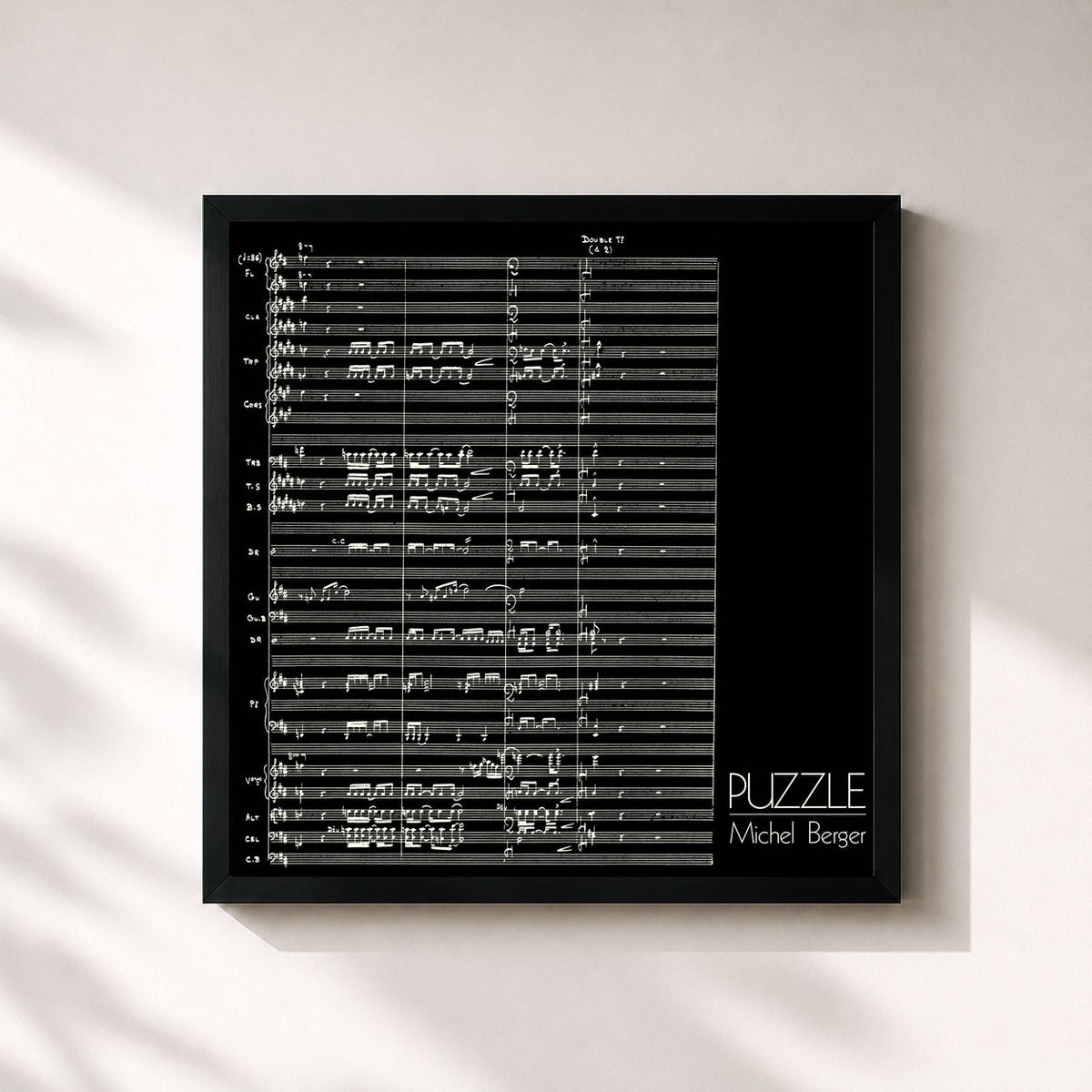 #noir Tableau carré de l'album Puzzle de Michel Berger, cadre noir 32x32 cm