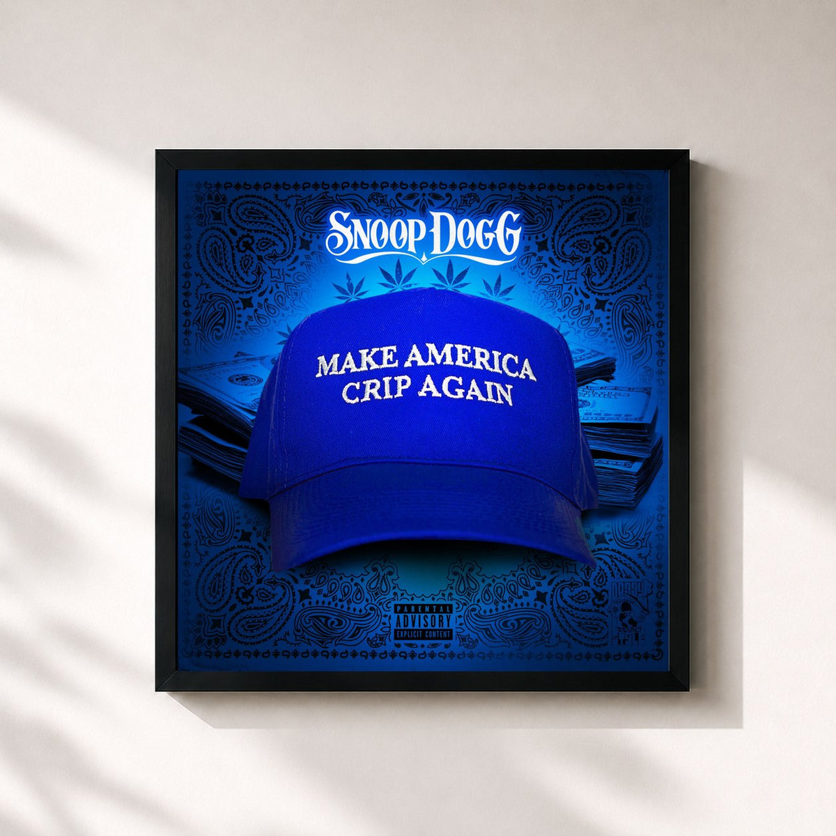#noir Tableau carré de l'album Make America Crip Again de Snoop Dogg, cadre noir 32x32 cm