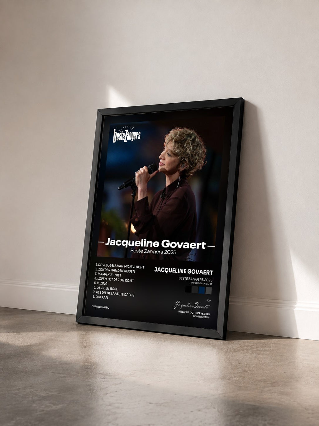 #noir Tableau de l'album Beste Zangers 2025 (Jacqueline Govaert) de Jacqueline Govaert vu de trois quarts, cadre noir