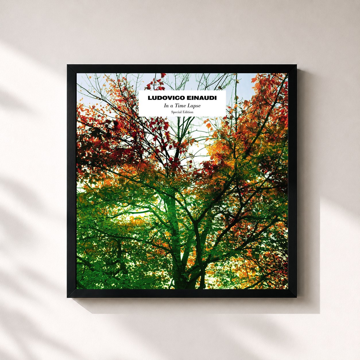 #noir Tableau carré de l'album In A Time Lapse (Deluxe) de Ludovico Einaudi, cadre noir 32x32 cm