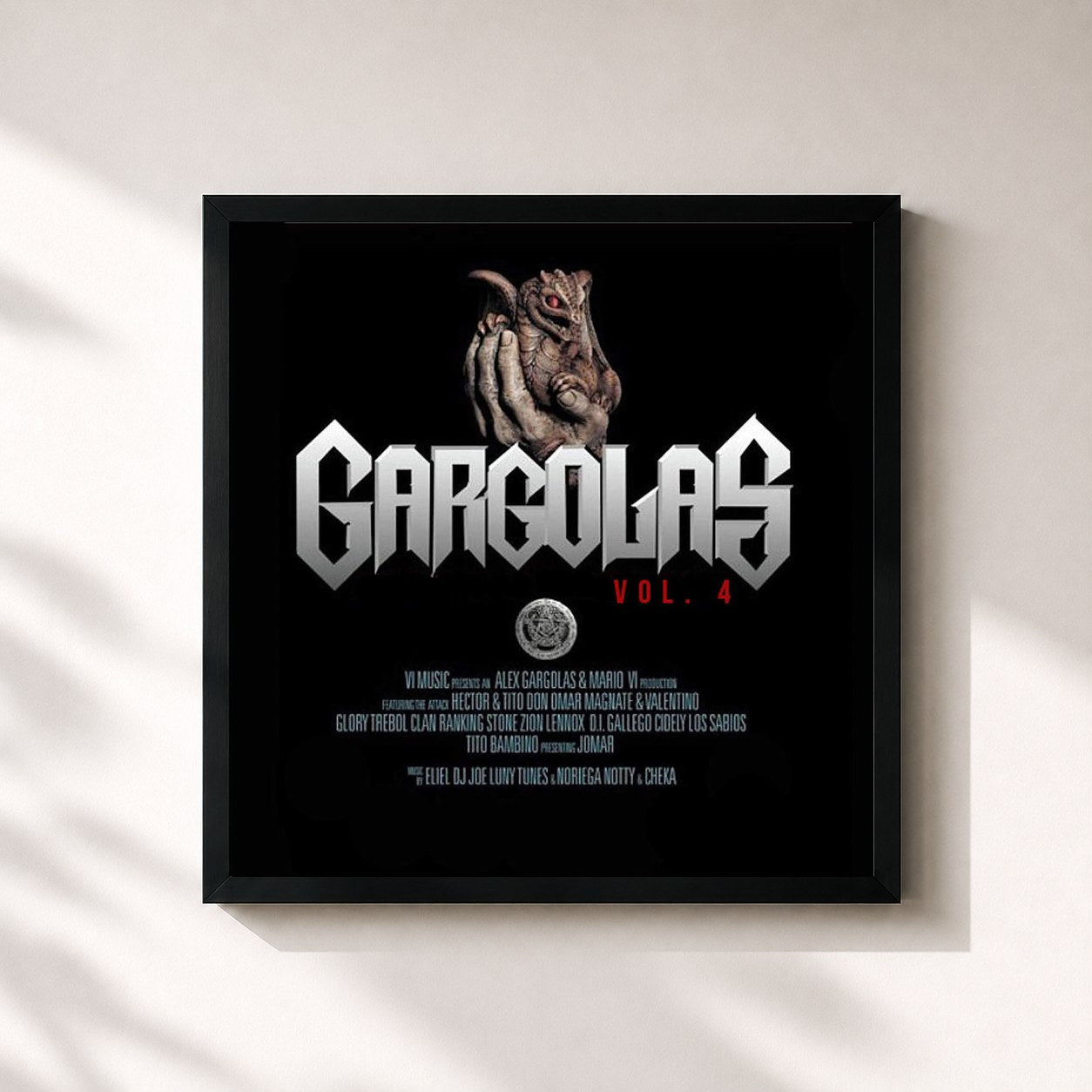 #noir Tableau carré de l'album Alex Gárgolas Presenta: Las Gárgolas,Vol.4 de Alex Gargolas, cadre noir 32x32 cm