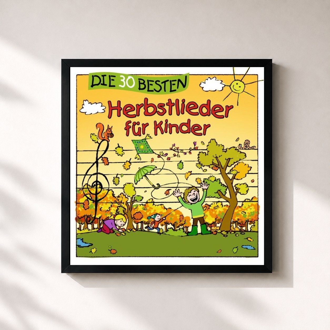#noir Tableau carré de l'album Die 30 besten Herbstlieder für Kinder de Simone Sommerland, cadre noir 32x32 cm
