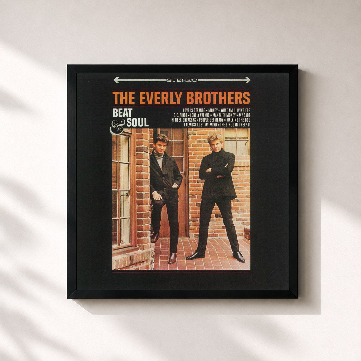#noir Tableau carré de l'album Beat 'n' Soul de The Everly Brothers, cadre noir 32x32 cm