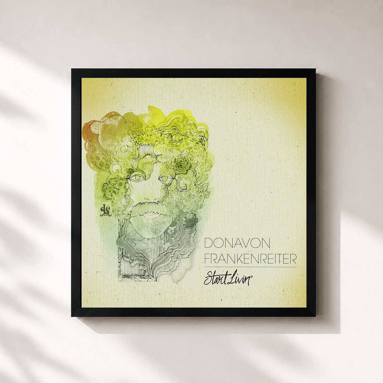 #noir Tableau carré de l'album Start Livin' de Donavon Frankenreiter, cadre noir 32x32 cm