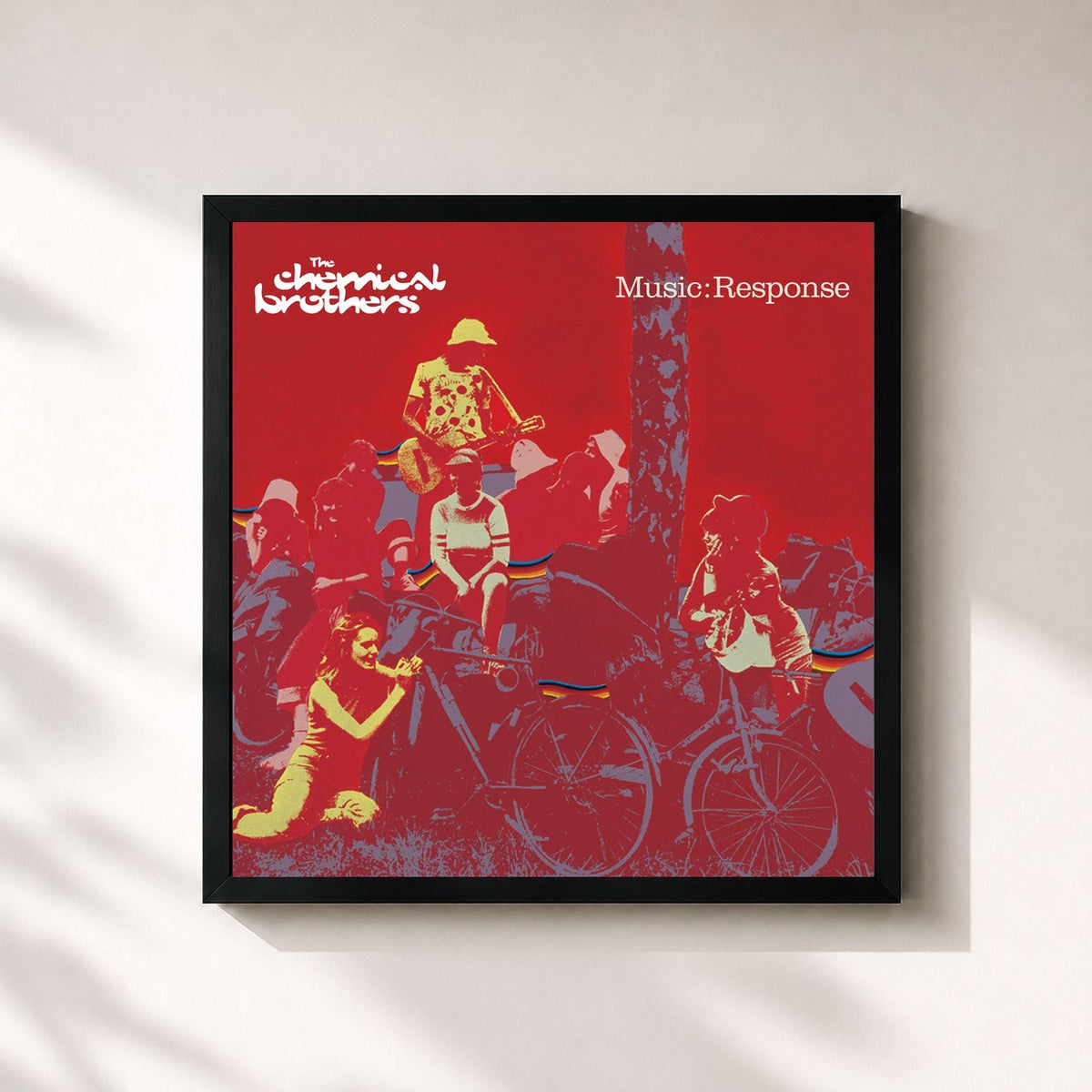 #noir Tableau carré de l'album Music Response de The Chemical Brothers, cadre noir 32x32 cm