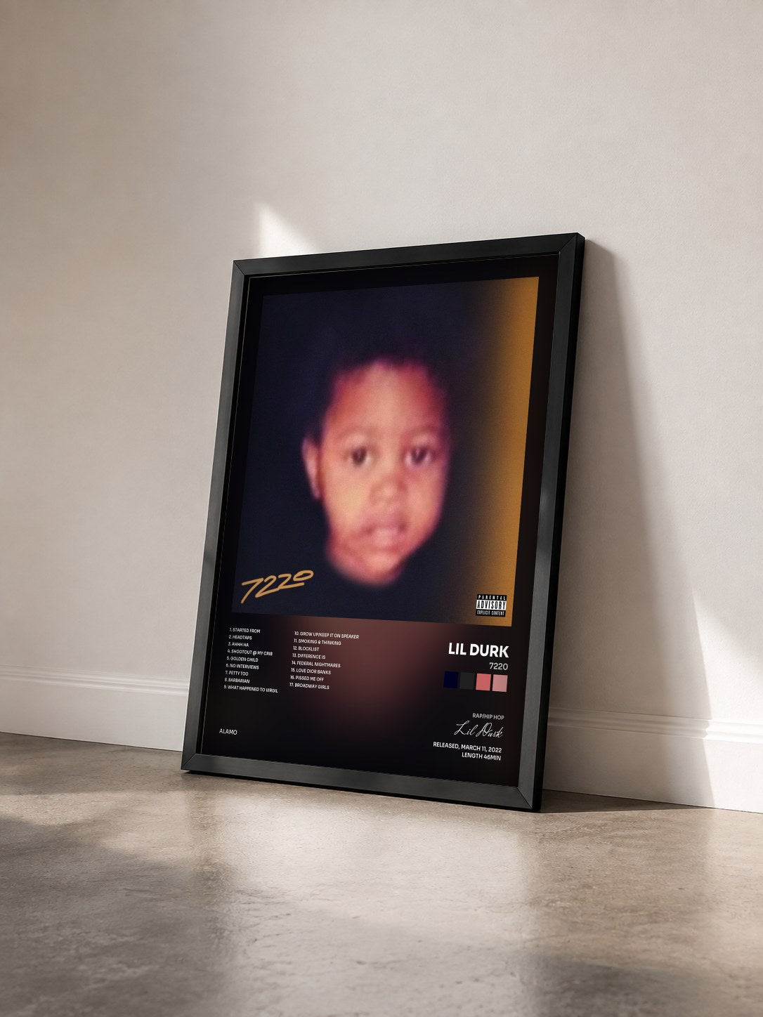 #noir Tableau de l'album 7220 de Lil Durk vu de trois quarts, cadre noir