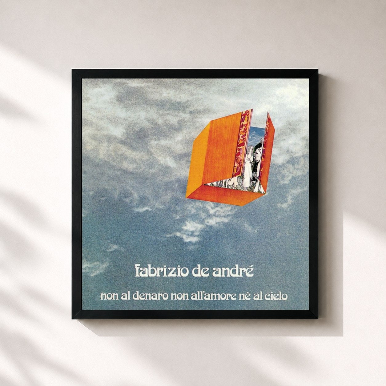#noir Tableau carré de l'album Non Al Denaro, Non All'Amore, Ne Al Cielo de Fabrizio De André, cadre noir 32x32 cm