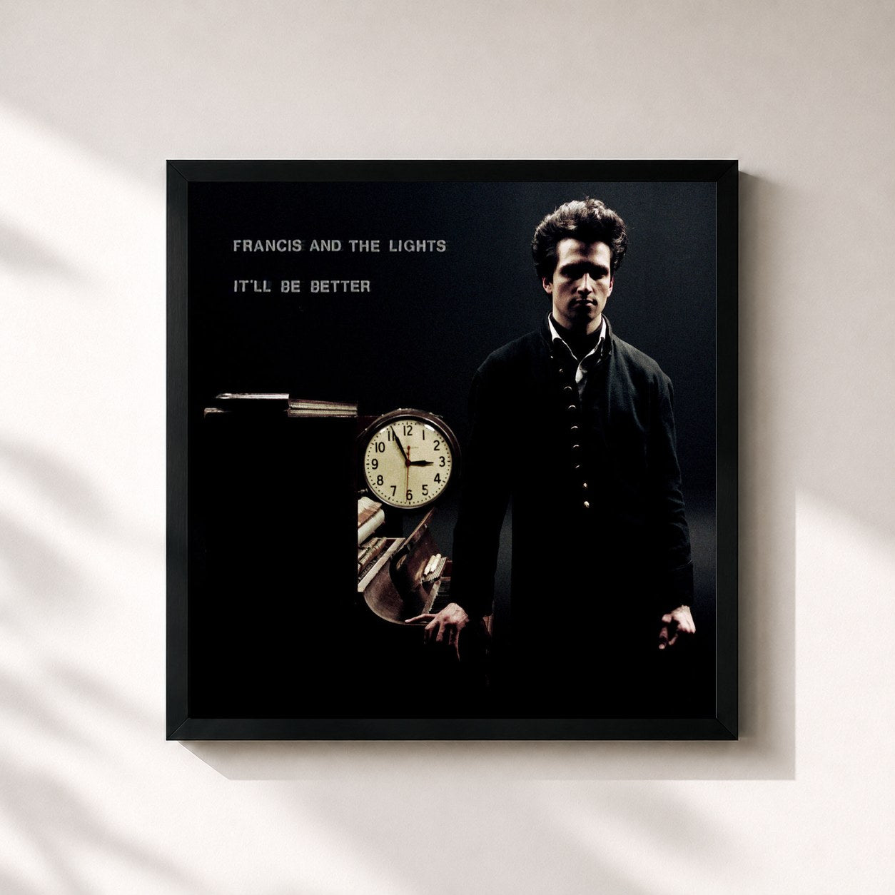 #noir Tableau carré de l'album It'll Be Better de Francis And The Lights, cadre noir 32x32 cm