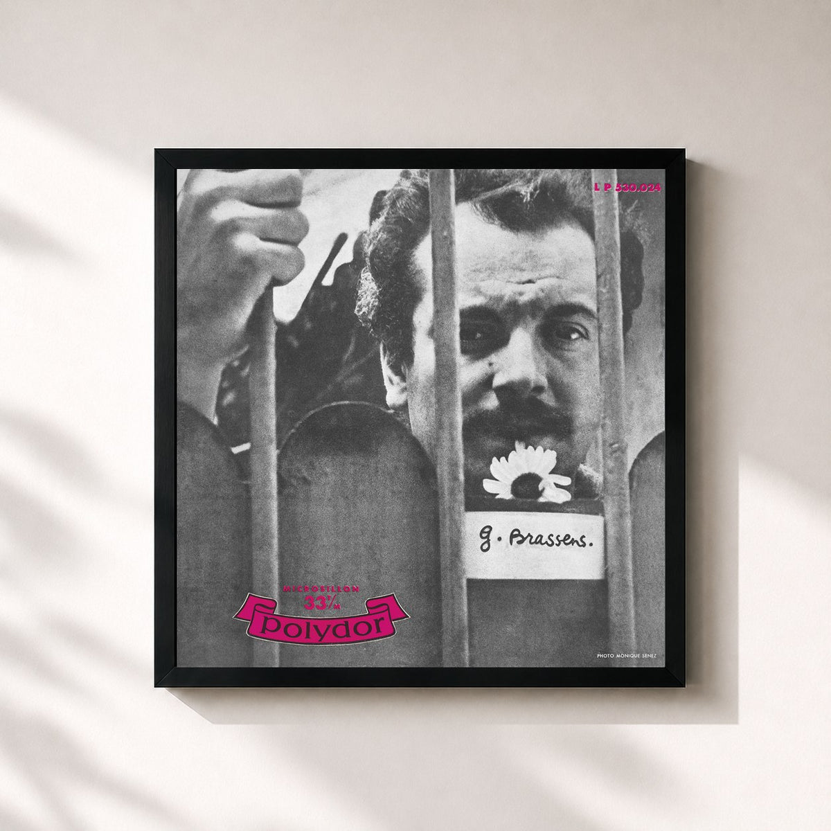 #noir Tableau carré de l'album Georges Brassens interprète ses dernières compositions N°2 de Georges Brassens, cadre noir 32x32 cm