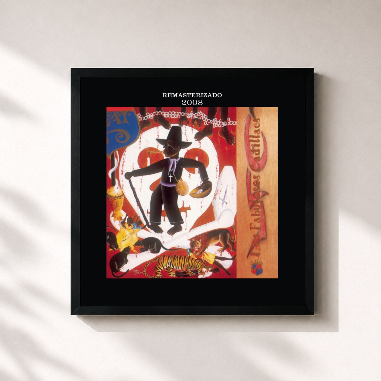 #noir Tableau carré de l'album Rey Azúcar de Los Fabulosos Cadillacs, cadre noir 32x32 cm