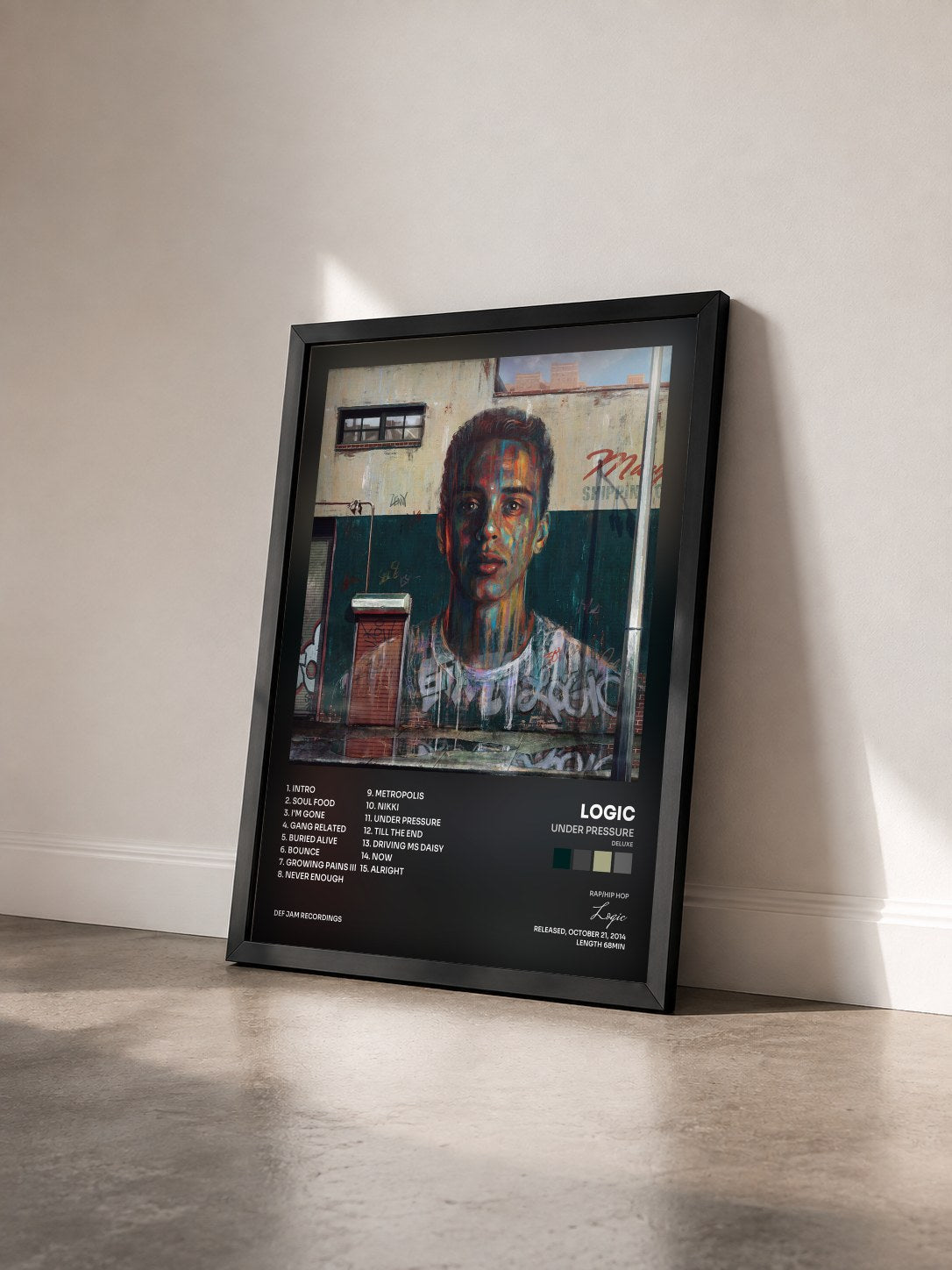 #noir Under Pressure (Deluxe) de Logic en lámina enmarcada vista de tres cuartos, marco negro