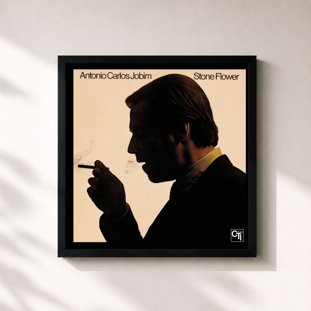 #noir Tableau carré de l'album Stone Flower de Antonio Carlos Jobim, cadre noir 32x32 cm