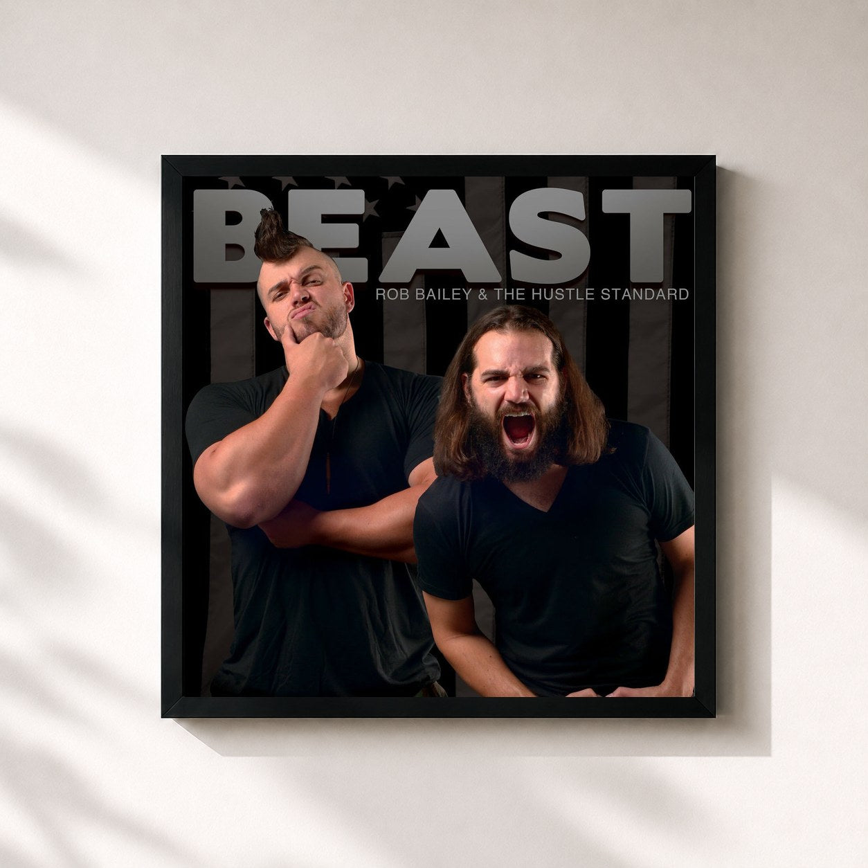 #noir Tableau carré de l'album Beast de Rob Bailey & The Hustle Standard, cadre noir 32x32 cm