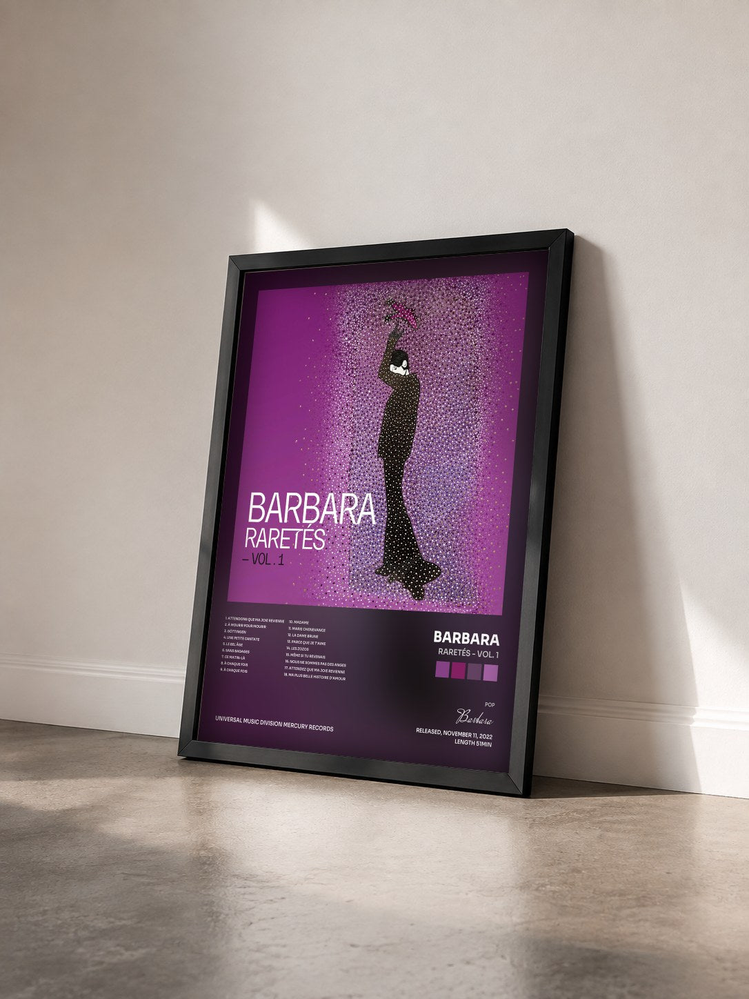 #noir Tableau de l'album Raretés - Vol. 1 de Barbara vu de trois quarts, cadre noir