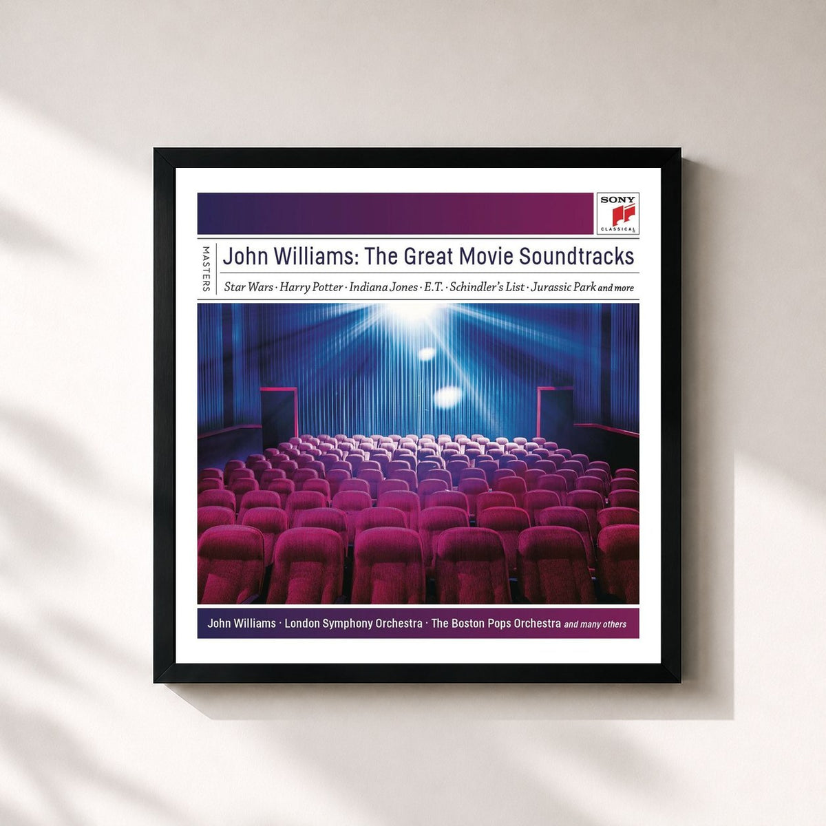#noir Tableau carré de l'album John Williams: The Great Movie Soundtracks de John Williams, cadre noir 32x32 cm