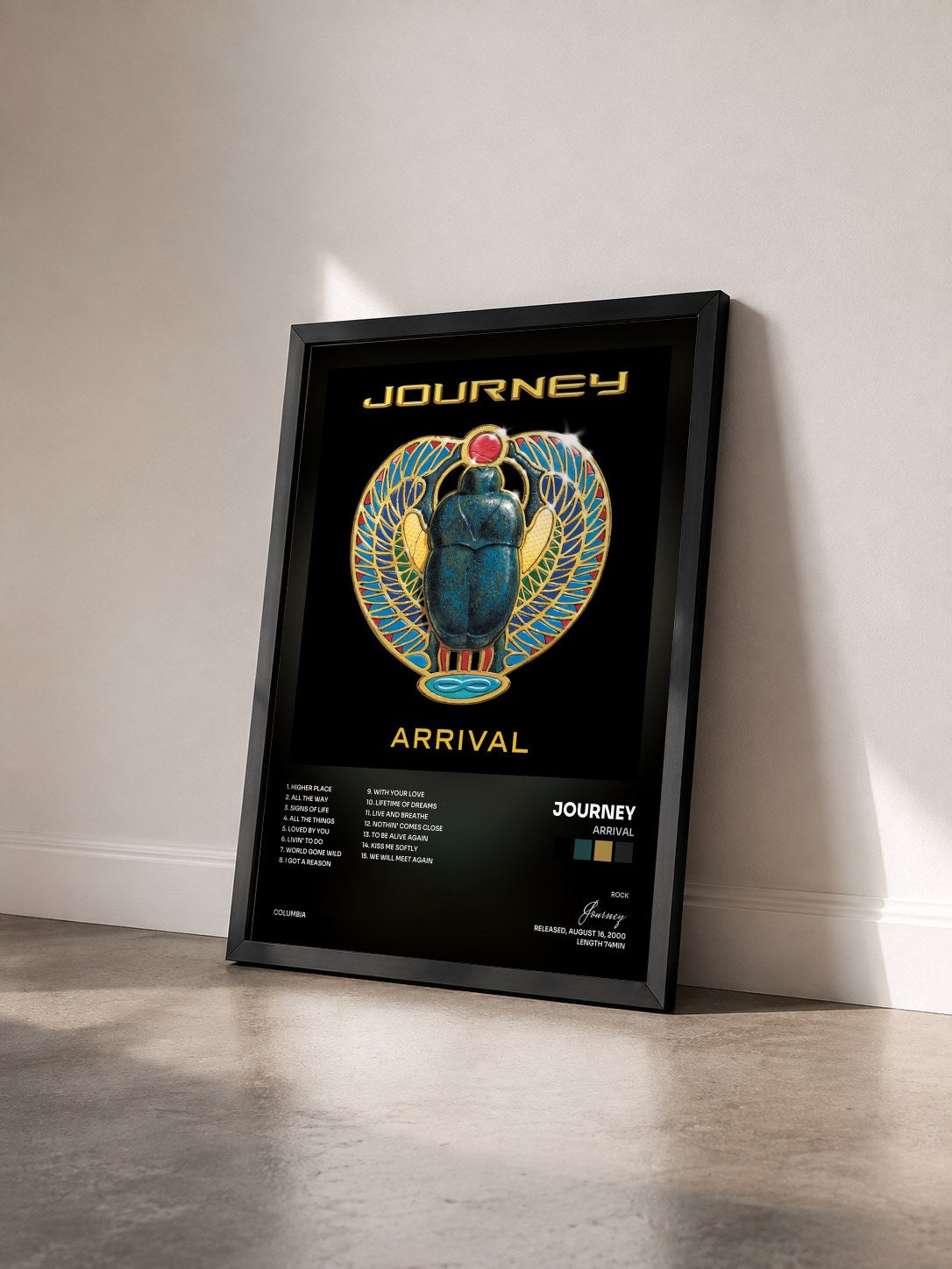 #noir Tableau de l'album Arrival de Journey vu de trois quarts, cadre noir