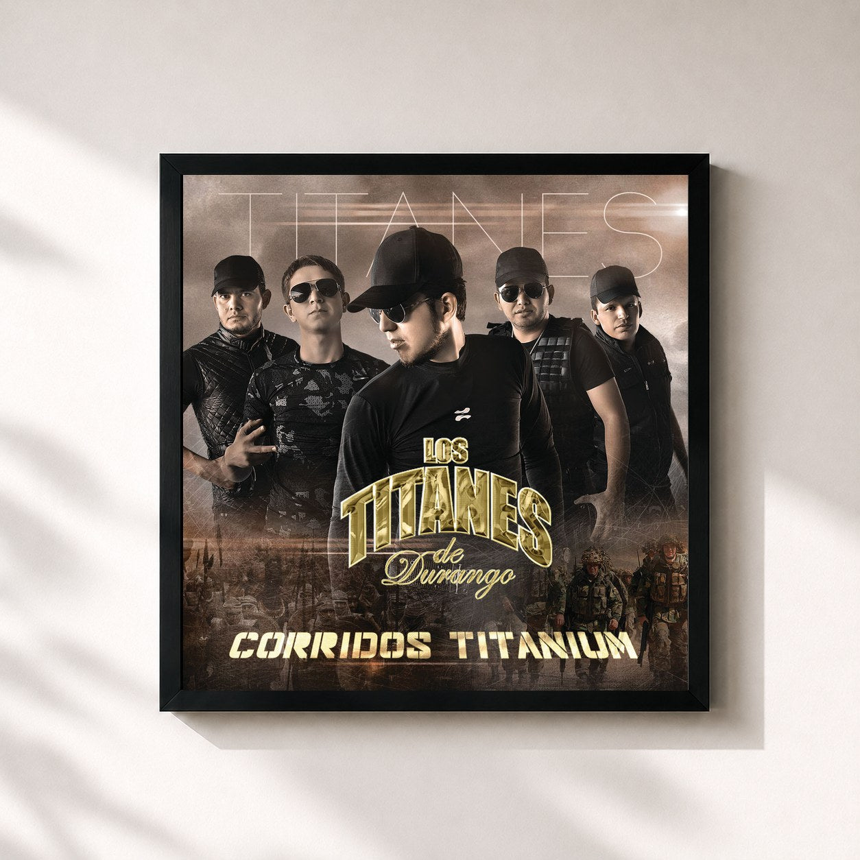 #noir Tableau carré de l'album Corridos Titanium de Los Titanes De Durango, cadre noir 32x32 cm
