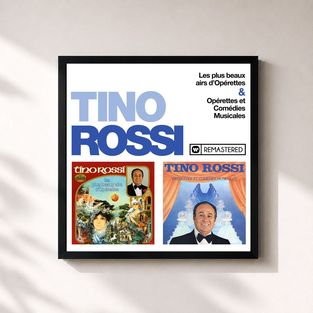 #noir Tableau carré de l'album Les plus beaux airs d'opérette / Opérettes et comédies musicales (Remasterisé en 2018) de Tino Rossi, cadre noir 32x32 cm