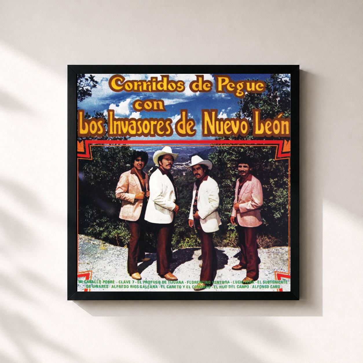 #noir Tableau carré de l'album Corridos De Pegue de Los Invasores De Nuevo León, cadre noir 32x32 cm