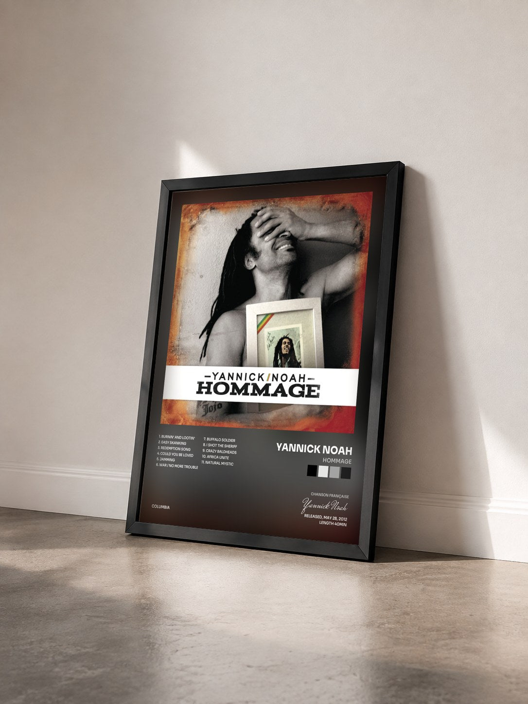 #noir Hommage by Yannick Noah as a framed art print seen at an angle, black frame