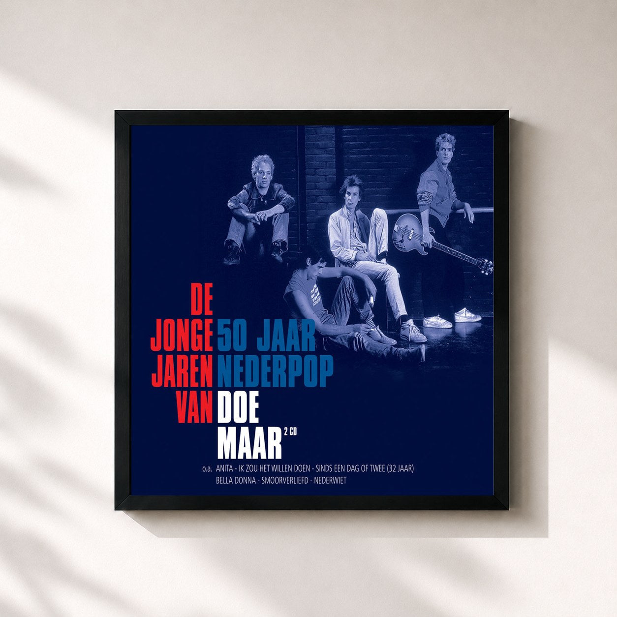 #noir Tableau carré de l'album De Jonge Jaren van Doe Maar - 50 jaar Nederpop de Doe Maar, cadre noir 32x32 cm