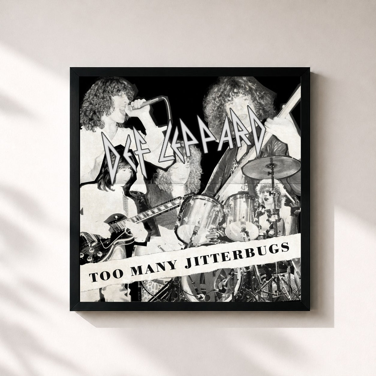 #noir Tableau carré de l'album Too Many Jitterbugs - B-Sides and Rarities de Def Leppard, cadre noir 32x32 cm