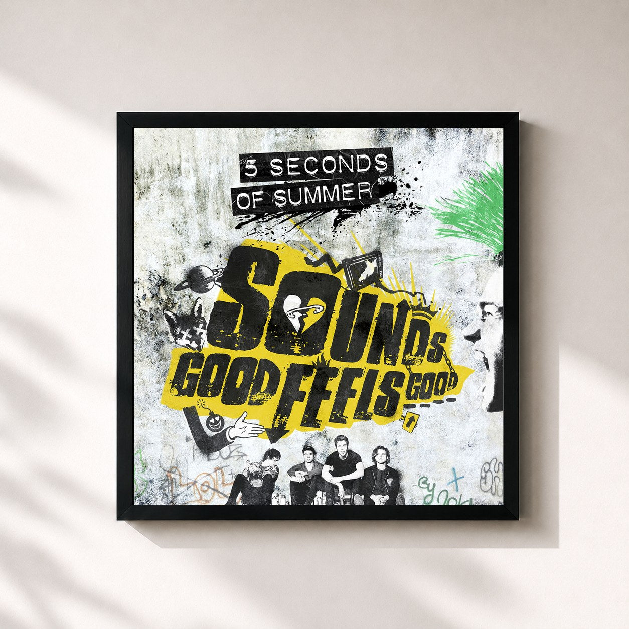 #noir Sounds Good Feels Good (Deluxe) de 5 Seconds Of Summer en lámina cuadrada enmarcada, marco negro de 32x32 cm