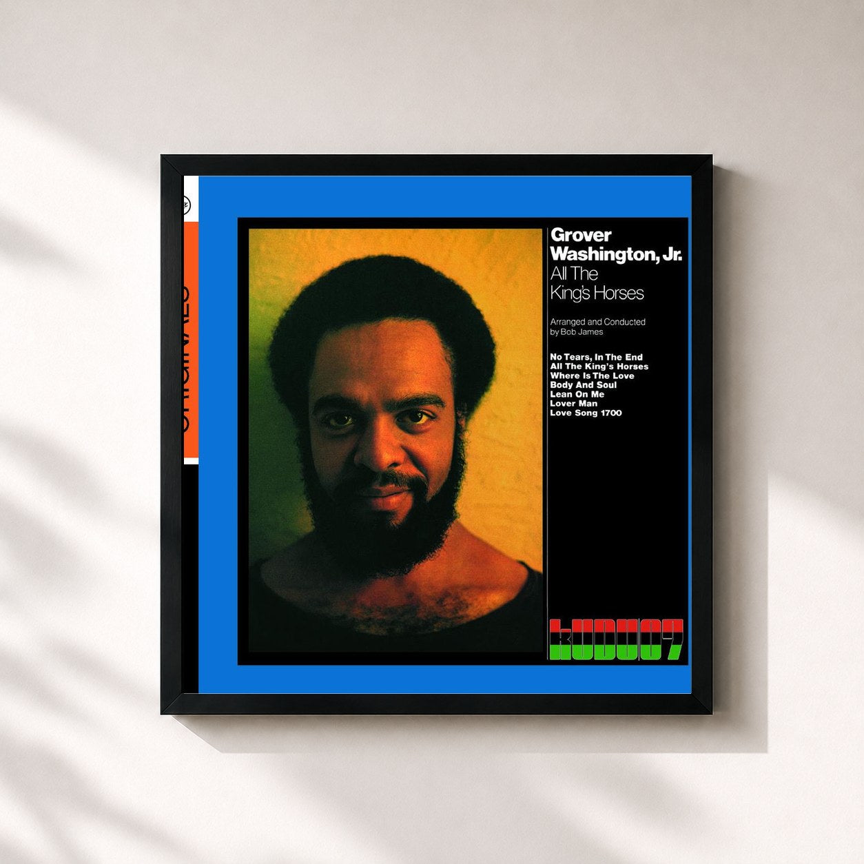 #noir Tableau carré de l'album All The King's Horses de Grover Washington, Jr., cadre noir 32x32 cm