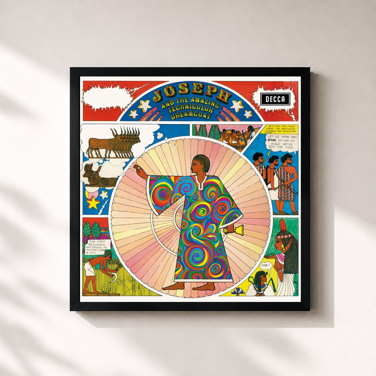 #noir Tableau carré de l'album Joseph And The Amazing Technicolor Dreamcoat (1969 Concept Album) de Andrew Lloyd Webber, cadre noir 32x32 cm