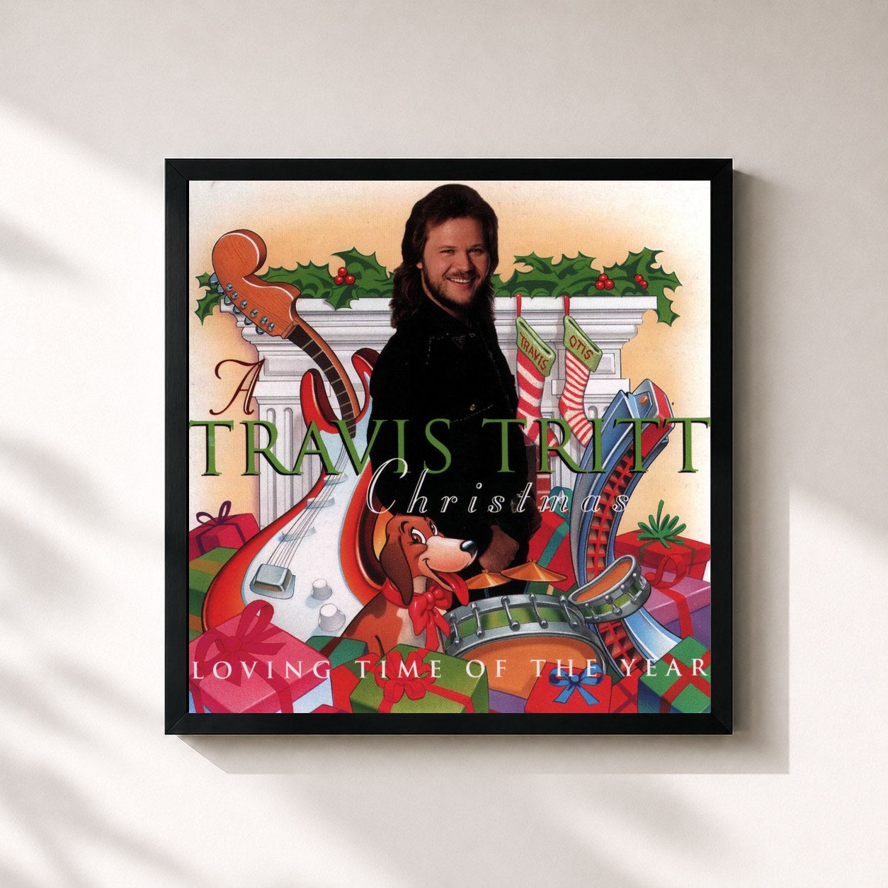 #noir Tableau carré de l'album A Travis Tritt Christmas - Loving Time of the Year de Travis Tritt, cadre noir 32x32 cm