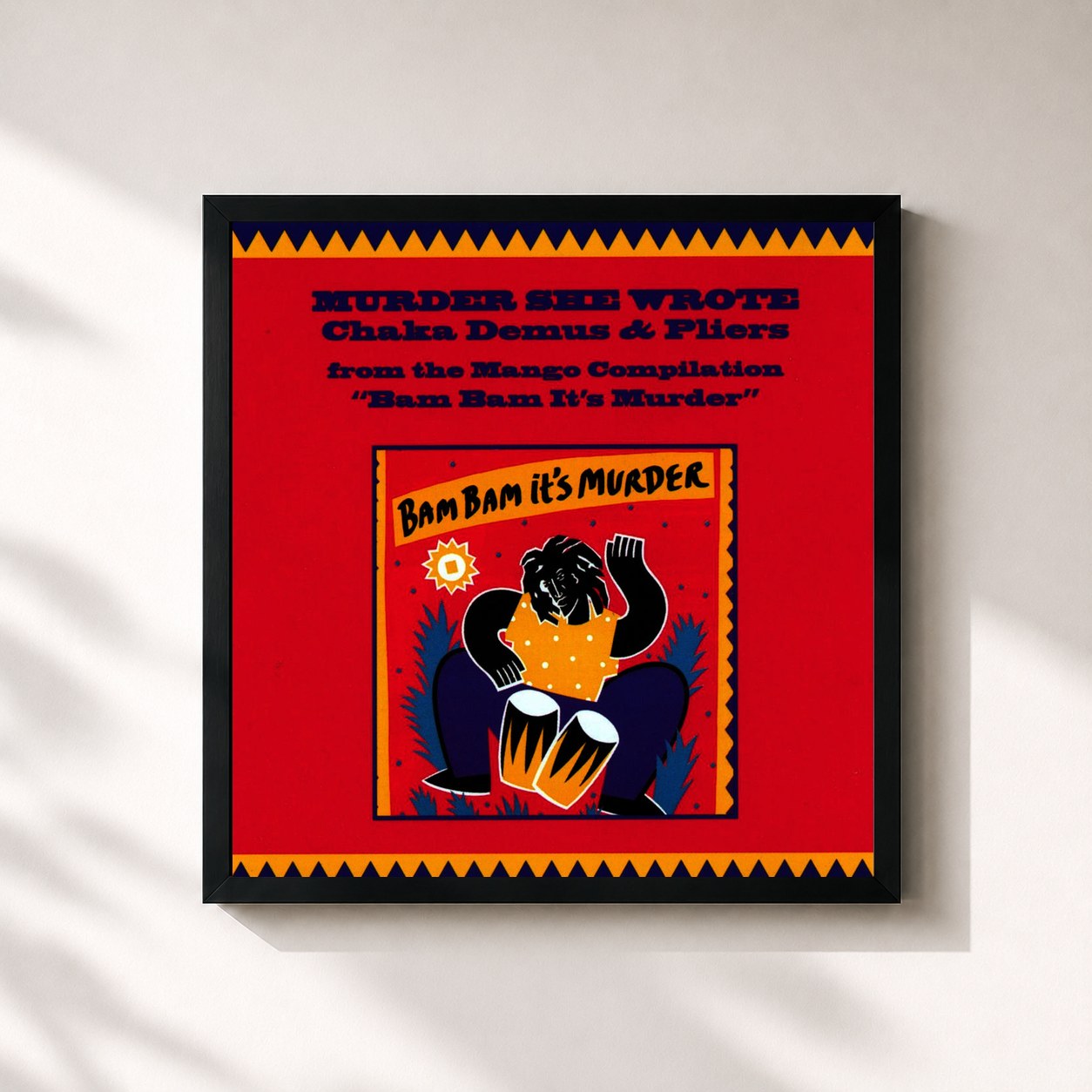 #noir Tableau carré de l'album Murder She Wrote Single de Chaka Demus & Pliers, cadre noir 32x32 cm