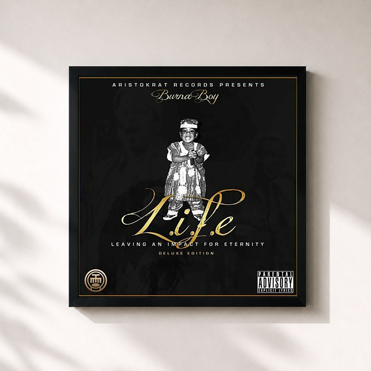 #noir Tableau carré de l'album L.I.F.E - Leaving an Impact for Eternity (Deluxe Edition) de Burna Boy, cadre noir 32x32 cm