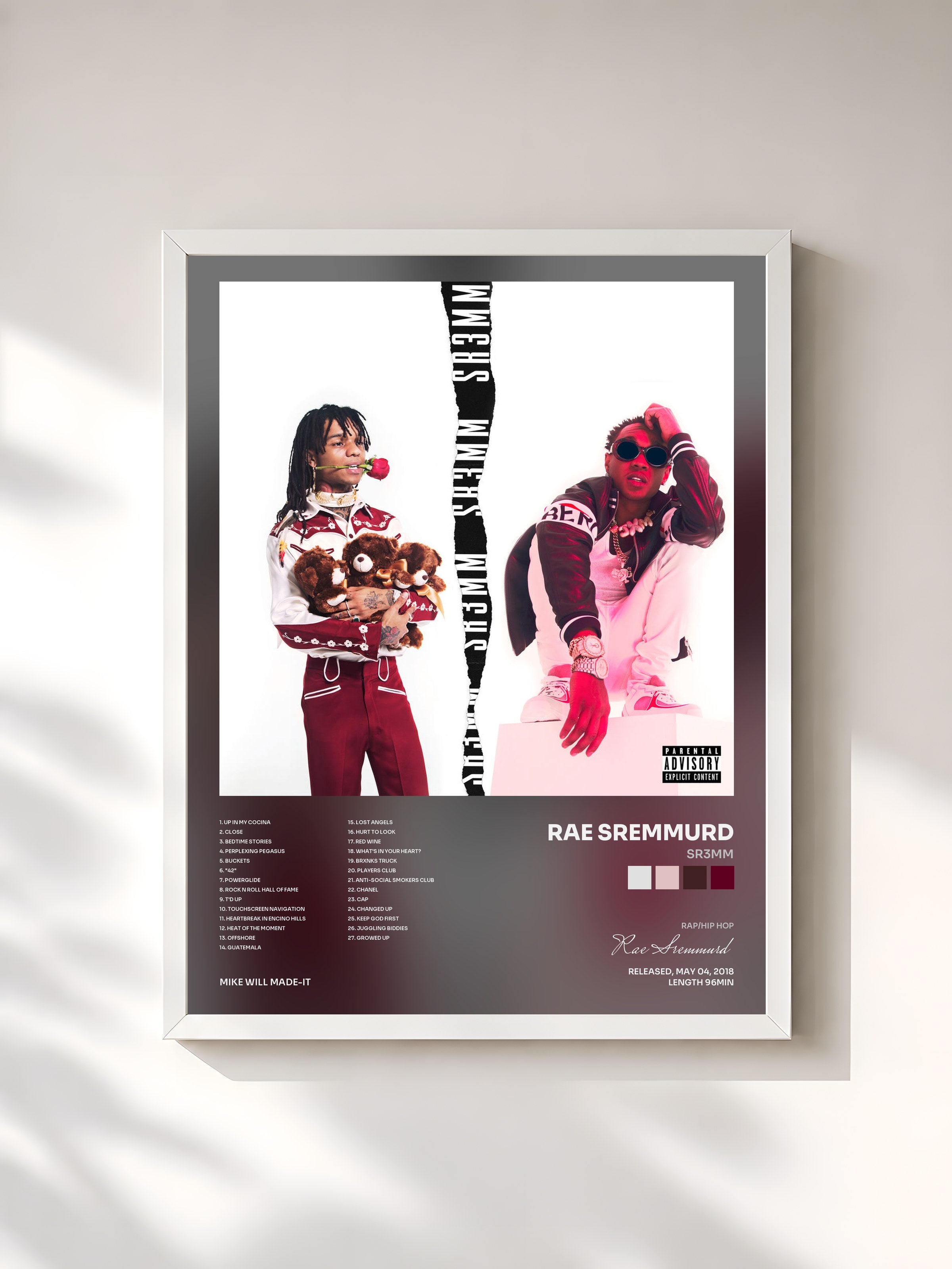 #blanc SR3MM by Rae Sremmurd as a framed art print, white frame, printed and framed in France