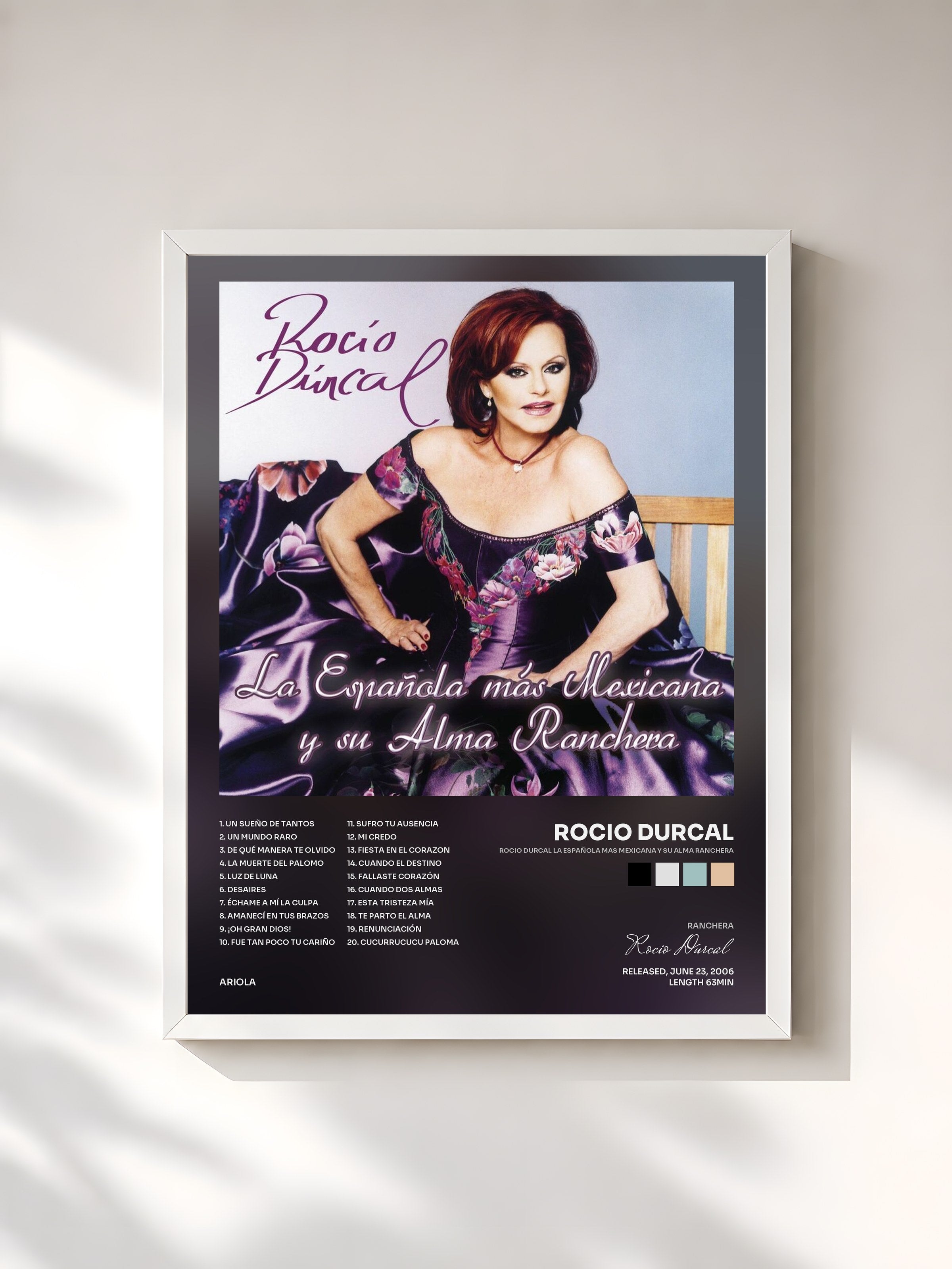 #blanc Tableau de l'album Rocio Durcal La Española Mas Mexicana Y Su Alma Ranchera de Rocio Durcal, cadre blanc, imprimé et encadré en France