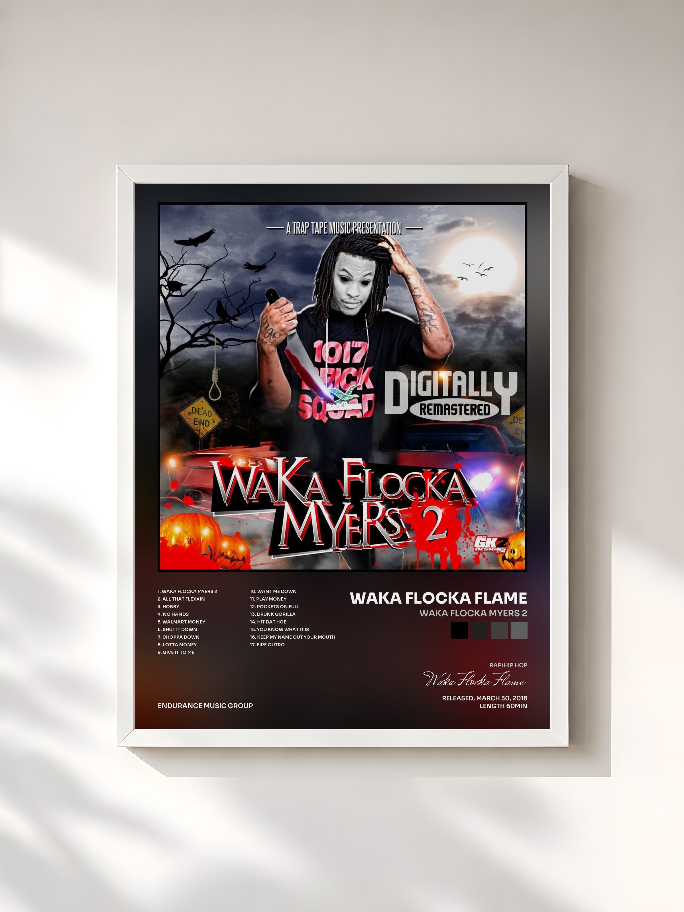 #blanc Tableau de l'album Waka Flocka Myers 2 de Waka Flocka Flame, cadre blanc, imprimé et encadré en France