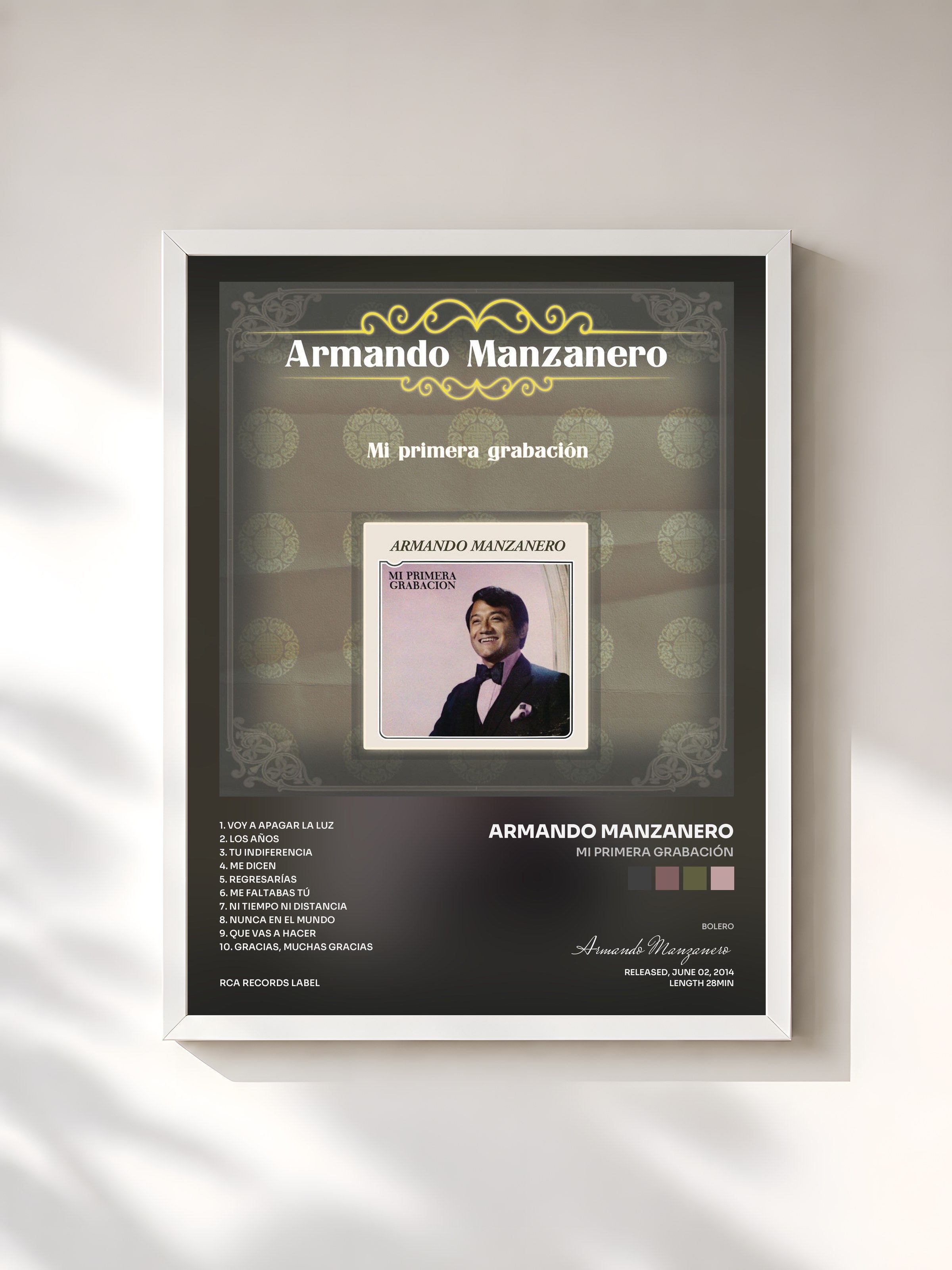 #blanc Tableau de l'album Mi Primera Grabación de Armando Manzanero, cadre blanc, imprimé et encadré en France