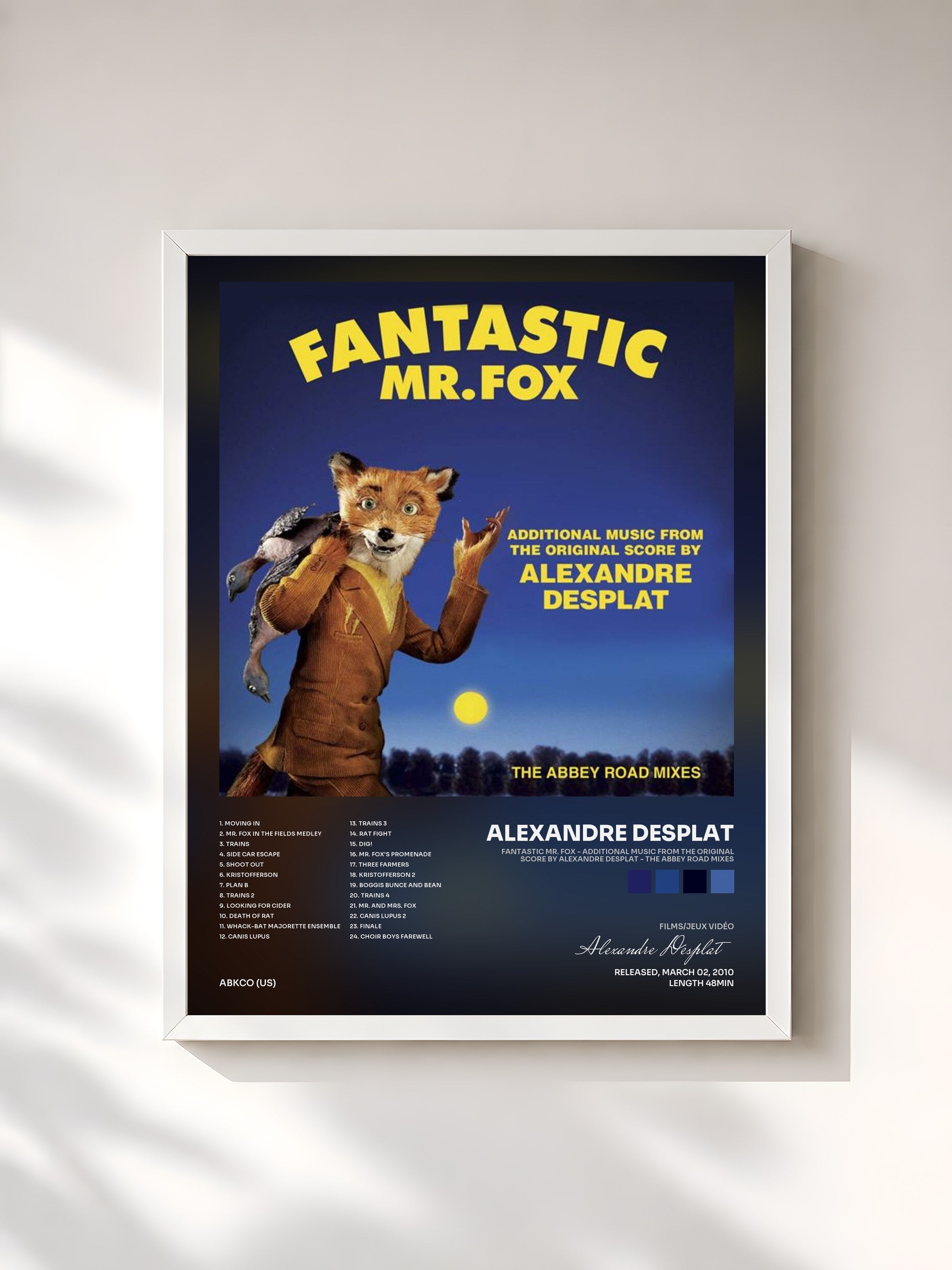 #blanc Tableau de l'album Fantastic Mr. Fox - Additional Music From The Original Score By Alexandre Desplat - The Abbey Road Mixes de Alexandre Desplat, cadre blanc, imprimé et encadré en France