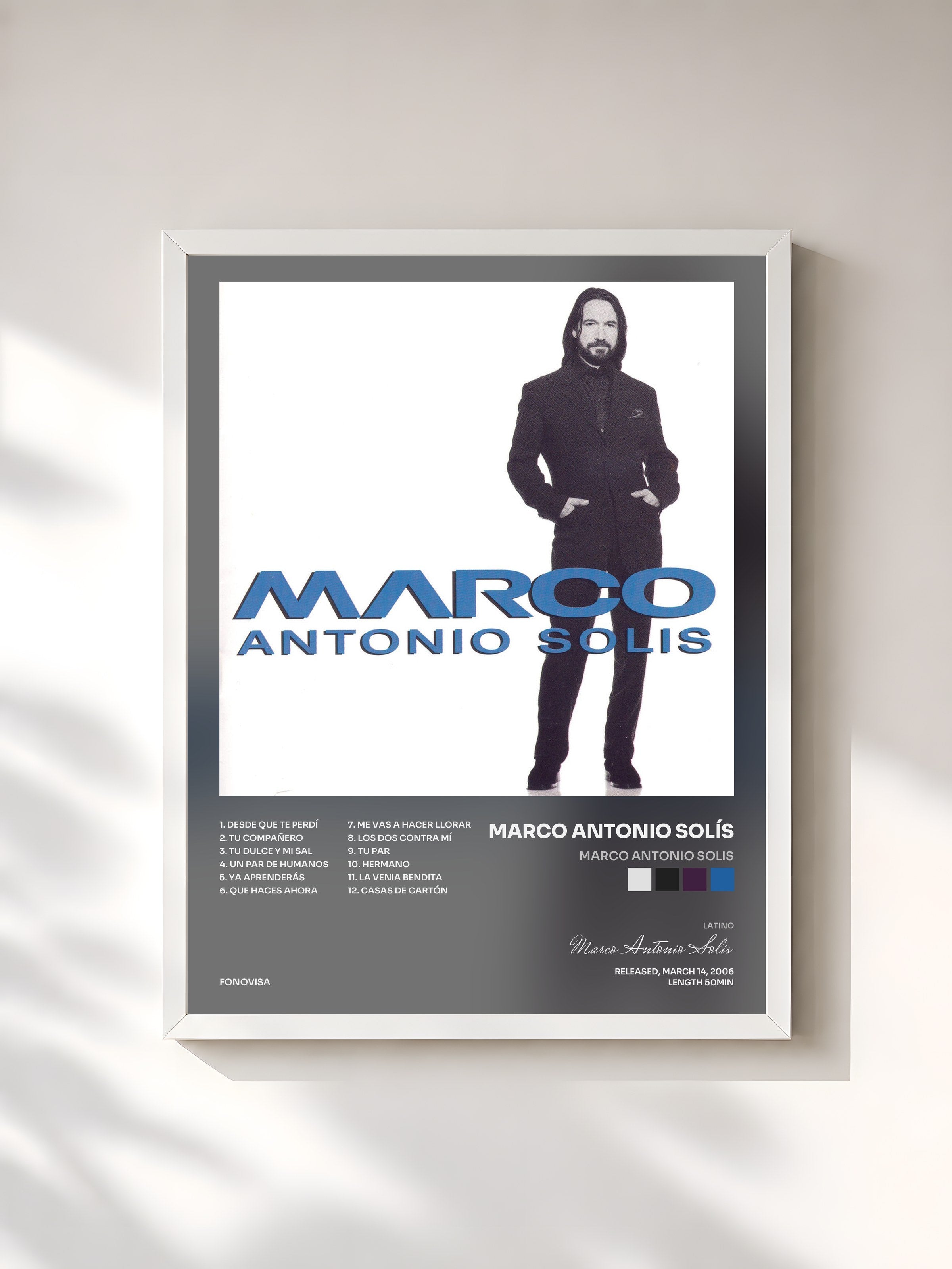#blanc Tableau de l'album Marco Antonio Solis de Marco Antonio Solís, cadre blanc, imprimé et encadré en France