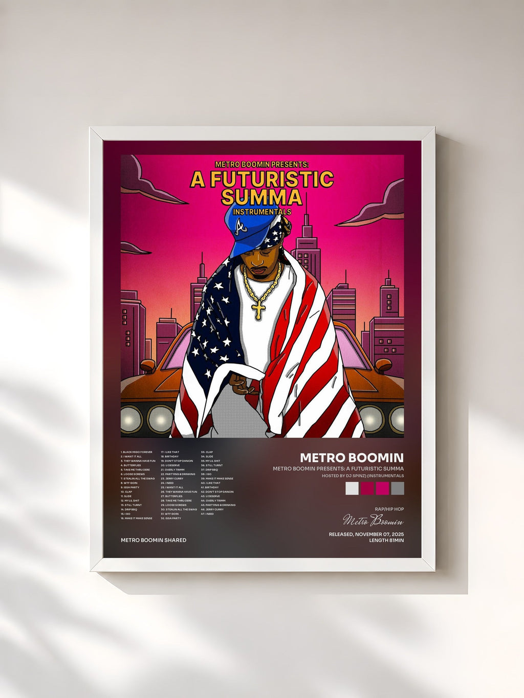 #blanc Tableau de l'album Metro Boomin Presents: A Futuristic Summa (Hosted by DJ Spinz) (Instrumentals) de Metro Boomin, cadre blanc, imprimé et encadré en France